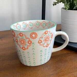 JOY Floral Ceramic Coffee Mug – Orange & Green Boho Pattern